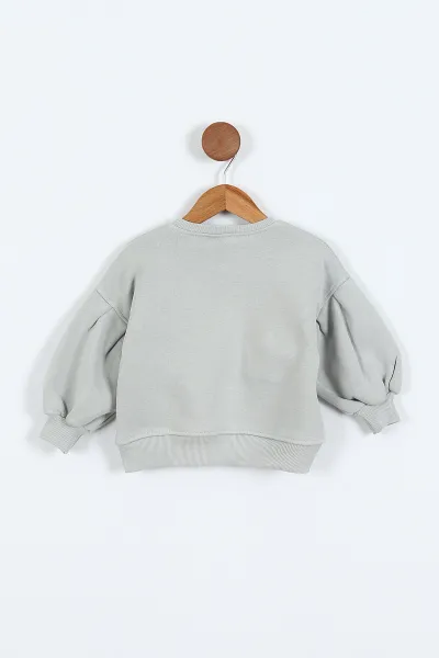 Su Yeşili (0-4 Yaş)Çiçek Nakışlı Baskılı  3 İp Şardonlu Kız Çocuk Sweatshirt 417583