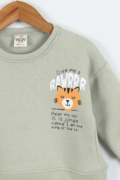 Su Yeşili (0-4 Yaş)Rawr Baskılı  3  İp Şardonlu Erkek Çocuk Sweatshirt 415036
