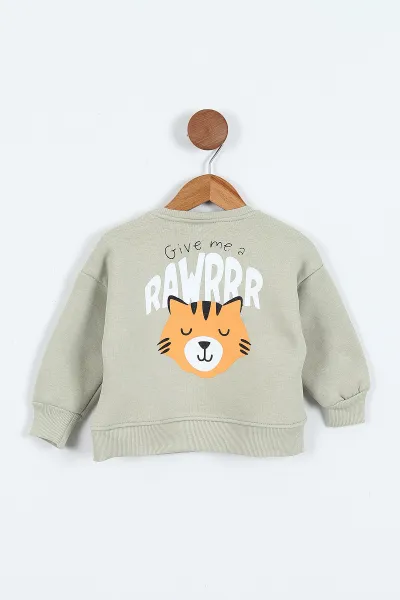 Su Yeşili (0-4 Yaş)Rawr Baskılı  3  İp Şardonlu Erkek Çocuk Sweatshirt 415036