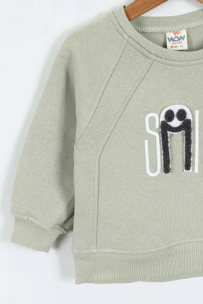 Su Yeşili (0-4 Yaş)Smile Baskılı Dikiş Detaylı  3  İp Şardonlu Erkek Çocuk Sweatshirt 417563