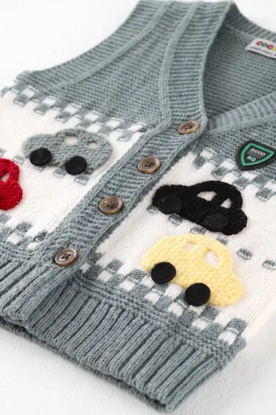 Su Yeşili (0-5 Yaş) Araba Motifli Triko Erkek Çocuk&Bebek Yelek 474865