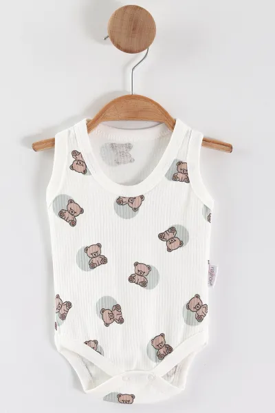 Su Yeşili (0-9 Ay) Ayıcık Baskılı Puantiye Desen Unisex Bebek Çıtçıtlı Badi 441438
