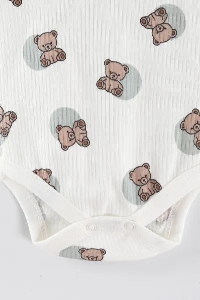 Su Yeşili (0-9 Ay) Ayıcık Baskılı Puantiye Desen Unisex Bebek Çıtçıtlı Badi 441438