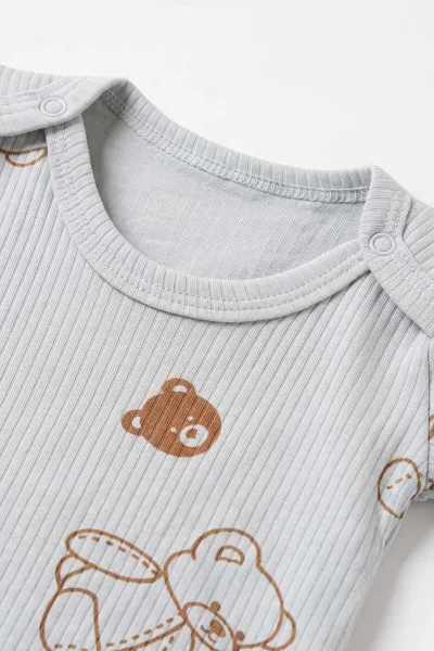 Su Yeşili (0-9 Ay )  Raporlu Ayıcık Baskılı Kısa Kol  Bebek & Çocuk Çıtçıtlı Badi 480421