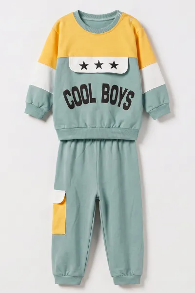 Su Yeşili (1-2 Yaş) Cool Boys Baskılı Yıldızlı 2'li Erkek Çocuk Takım 479973