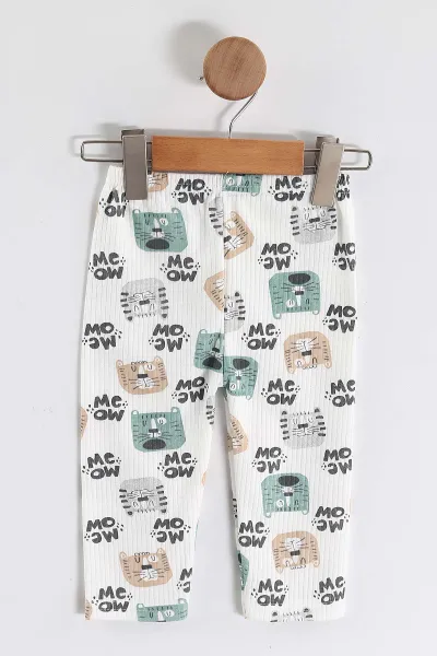 Su Yeşili (1-3 Yaş) Kedi Desenli Raporlu Çocuk Pijama Takım 459400