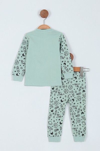 Su Yeşili (1-3 Yaş) Uzay Baskılı Erkek Çocuk Pijama Takım 219573