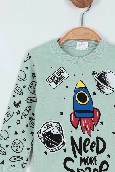 Su Yeşili (1-3 Yaş) Uzay Baskılı Erkek Çocuk Pijama Takım 219573