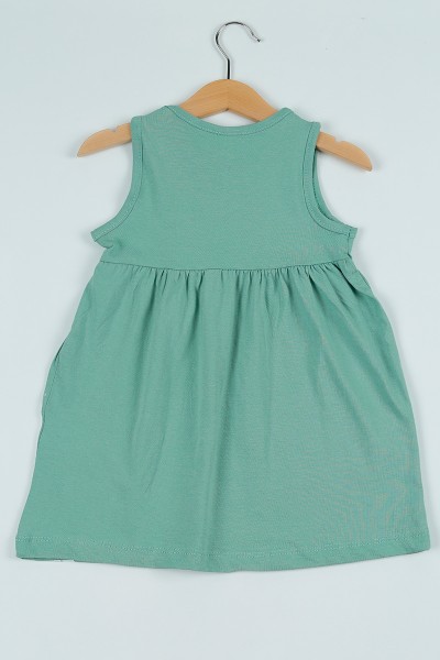 Su Yeşili (1-4 Yaş) Baskılı Pileli Kız Çocuk Elbise 97806