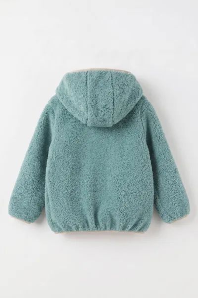 Su Yeşili (1-8 Yaş)  Nakışlı Kapüşonlu Kanguru Cepli Yarım Fermuarlı Kuzu Kız &Bebek Çocuk Sweatshirt 497457