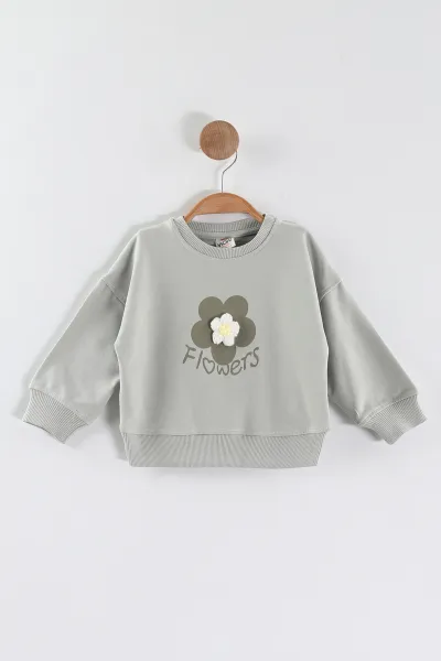 Su Yeşili (1-4 Yaş)Çiçek Motifli Kız Çocuk Sweatshirt 432892