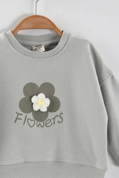 Su Yeşili (1-4 Yaş)Çiçek Motifli Kız Çocuk Sweatshirt 432892