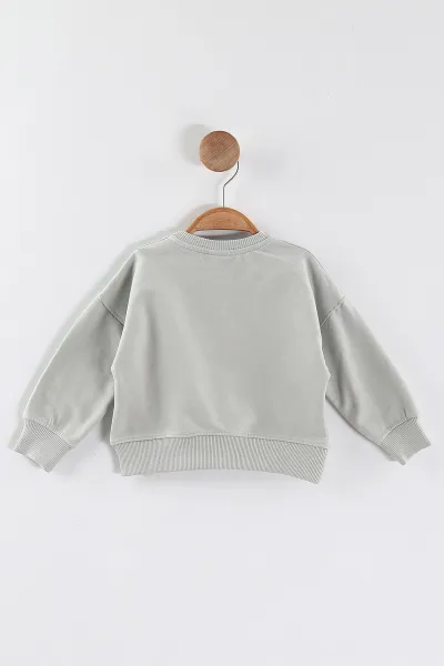 Su Yeşili (1-4 Yaş)Tavşan Baskılı  Taşlı Kız Çocuk Sweatshirt 432956