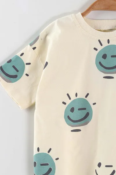 Su Yeşili (1-5 Yaş) Emoji  Baskılı Tişörtlü ve Şortlu Süprem Erkek Çocuk Yazlık Takım 446234