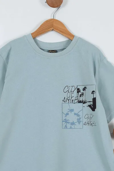 Su Yeşili (11-14 Yaş) Los Angeles Baskılı Şortlu Erkek Çocuk Takım 270806