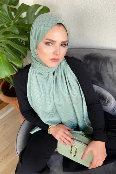 Su Yeşili 180x70 Jakar İpeksi Labirent Desen Şal 270908