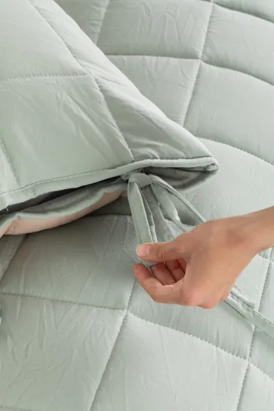 Su Yeşili 190x225 cm Düz Renk Çift Taraflı Pamuklu Yatak Örtüsü Tek Kişilik 288833