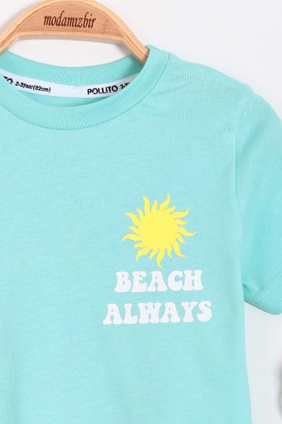 Su Yeşili (2-5 Yaş) Beach Always Baskılı Şortlu Erkek Çocuk Takım 193109