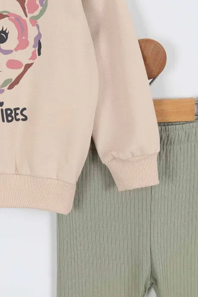 Su Yeşili (2-5 Yaş) Panda Vibes Baskılı Taytlı Kız Çocuk Takım 336971