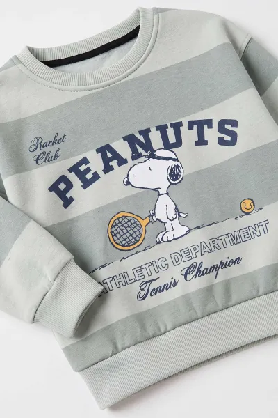 Su Yeşili (2-5 Yaş) Peanuts Baskılı Çimalı İçi Şardonlu Erkek Çocuk Takım 493091