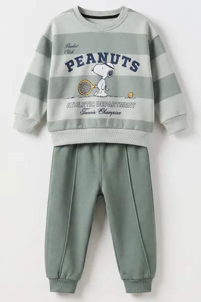 Su Yeşili (2-5 Yaş) Peanuts Baskılı Çimalı İçi Şardonlu Erkek Çocuk Takım 493091