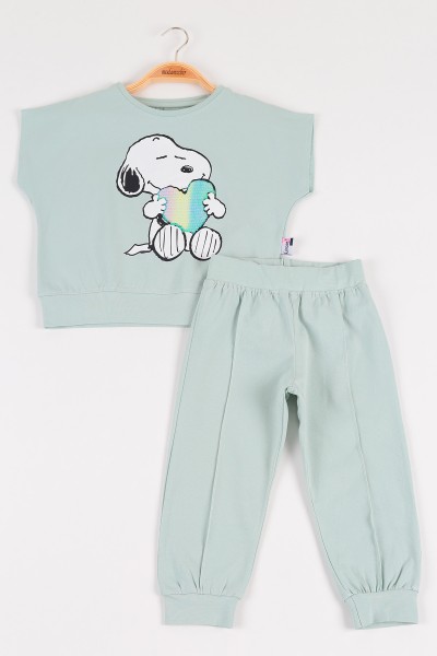 Su Yeşili (2-5 yaş) Pul İşlemeli Kız Çocuk Pijama Takımı 115433