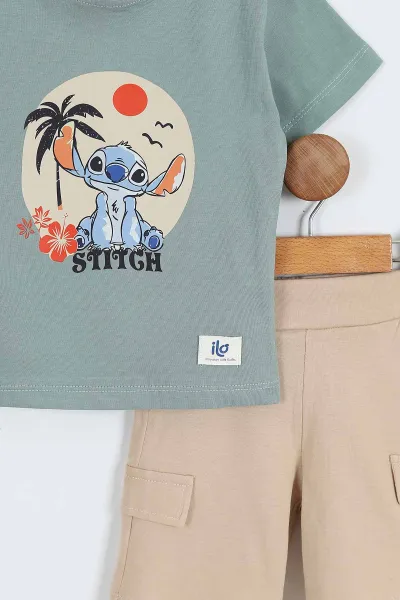 Su Yeşili (2-5 Yaş) Stich Baskılı   Şortlu Erkek Çocuk Yazlık Takım 357533