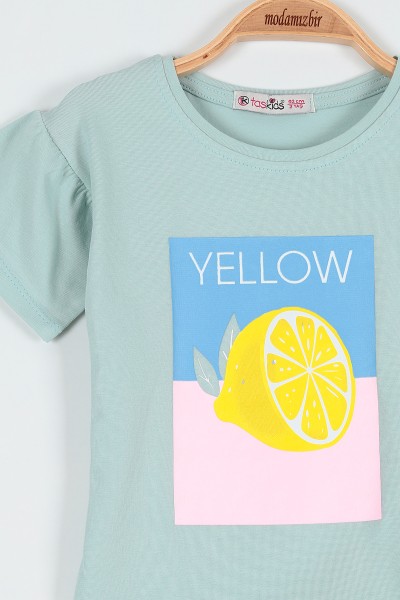 Su Yeşili (2-5 Yaş) Yellow Limon Baskılı Taytlı Kız Çocuk Takım 190943