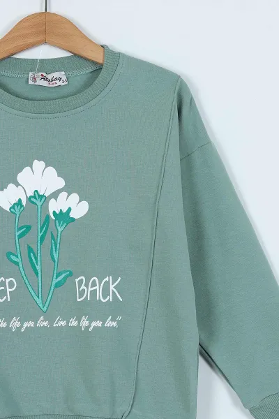 Su Yeşili (2-6 Yaş)  Çicek Baskılı Kız Çocuk Sweatshirt 236266
