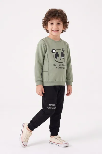 Su Yeşili (2-6 Yaş)Panda Baskılı  2 İp Erkek Çocuk Mevsimlik Takım 472733