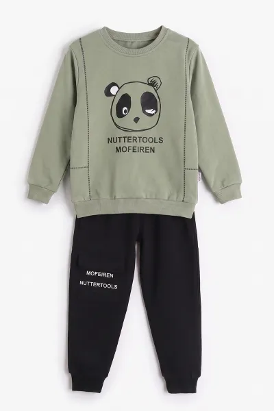Su Yeşili (2-6 Yaş)Panda Baskılı  2 İp Erkek Çocuk Mevsimlik Takım 472733