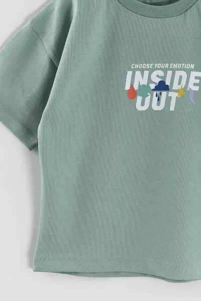 Su Yeşili (3-10 Yaş) Inside Baskılı Oversize Erkek Çocuk Tişört 469021