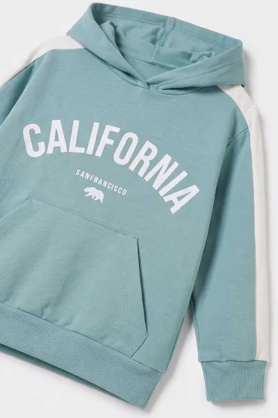 Su Yeşili (3-10 Yaş)California Baskılı Kanguru Cepli Kapüşonlu Taytlı Kız Çocuk Takım 486370