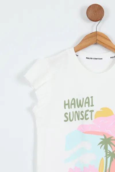 Su Yeşili (3-10 Yaş)Hawaii Baskılı Müslin Keten  Şortlu Kız Çocuk Takım 357326