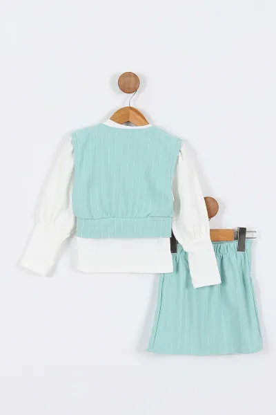 Su Yeşili (3-10 Yaş)Krep Kumaş Bürümcük Badili Etekli Kız Çocuk 3'lü Takım 337405