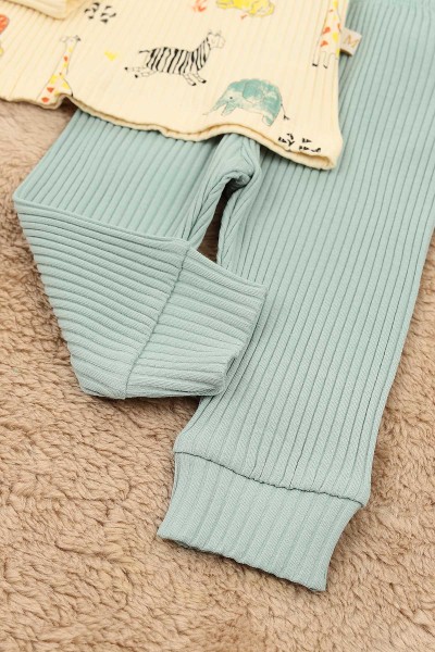 Su Yeşili (3-12 Ay) Hayvan Figürlü Baskılı Erkek Çocuk Takım 152322