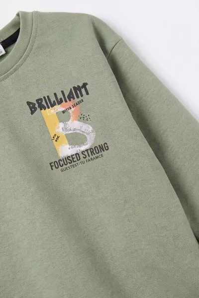 Su Yeşili (3-12 Yaş)Baskılı 2 İp Erkek Çocuk Sweatshirt 484124