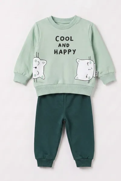 Su Yeşili (3-18 Ay)  Cool And Happy Baskılı 2 İp Kız Bebek Mevsimlik Takım 481123
