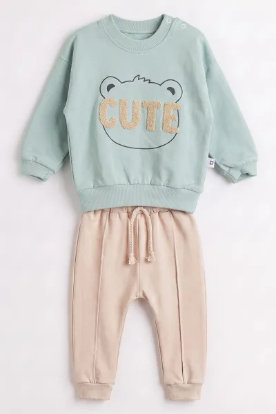Su Yeşili (3-24 Ay) Cute Nakışlı 2 İp Erkek Bebek Mevsimlik Takım 482179