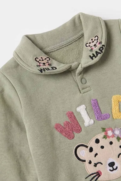 Su Yeşili (3-24 Ay) Wild  Nakışlı Yakası Patlı  3 İp Şardonlu Kız Bebek Kışlık Takım 486780