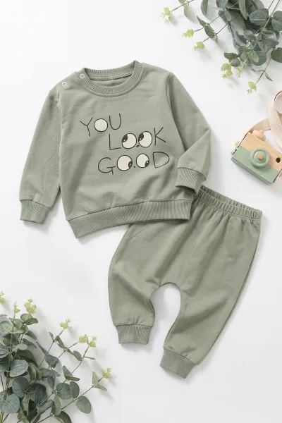Su Yeşili (3-24 Ay)You Look Good Baskılı 2 İp Erkek Bebek Mevsimlik Takım 472775