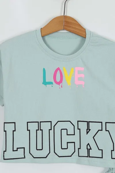 Su Yeşili (3-6 Yaş) Love Baskılı Kız Çocuk Takım 255699