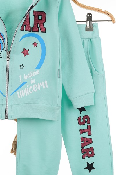 Su Yeşili (3-6 Yaş) Star Unicorn Baskılı Kız Çocuk Takım 142642