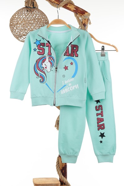 Su Yeşili (3-6 Yaş) Star Unicorn Baskılı Kız Çocuk Takım 142642