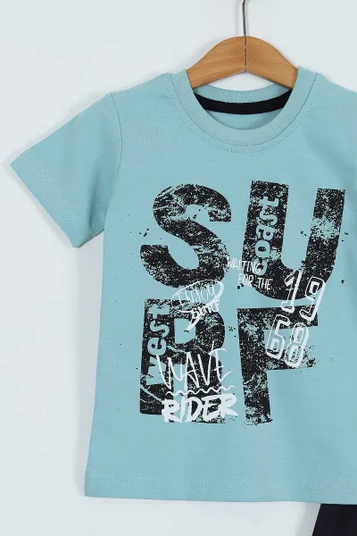 Su Yeşili (3-6 Yaş) Surf Baskılı  Şortlu Erkek Çocuk Takım 264214