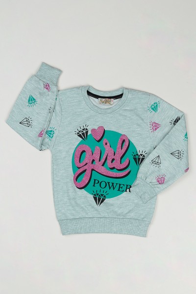 Su Yeşili (3-7 Yaş) Elmas Desenli Kız Çocuk Sweatshirt 88955