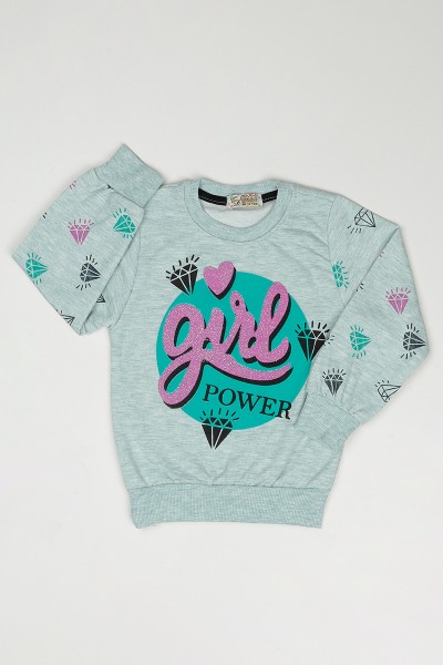 Su Yeşili (3-7 Yaş) Give Baskılı Kız Çocuk Sweatshirt 90349