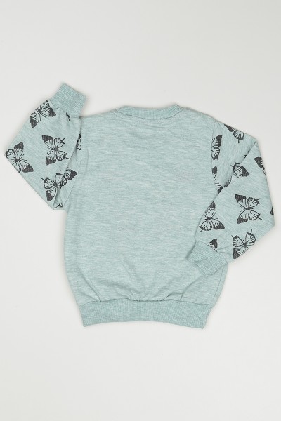 Su Yeşili (3-7 Yaş) Kelebek Baskılı Kız Çocuk SweatShirt 90354