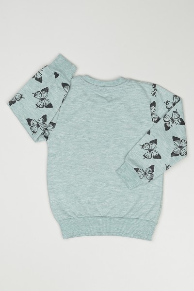 Su Yeşili (3-7 Yaş) Kelebek Baskılı Kız Çocuk Sweatshirt 90860
