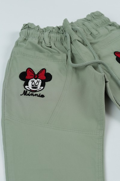Su Yeşili (3-7 Yaş) Minnie Mouse Nakışlı Bel Lastikli Kız Çocuk Pantolon 94769